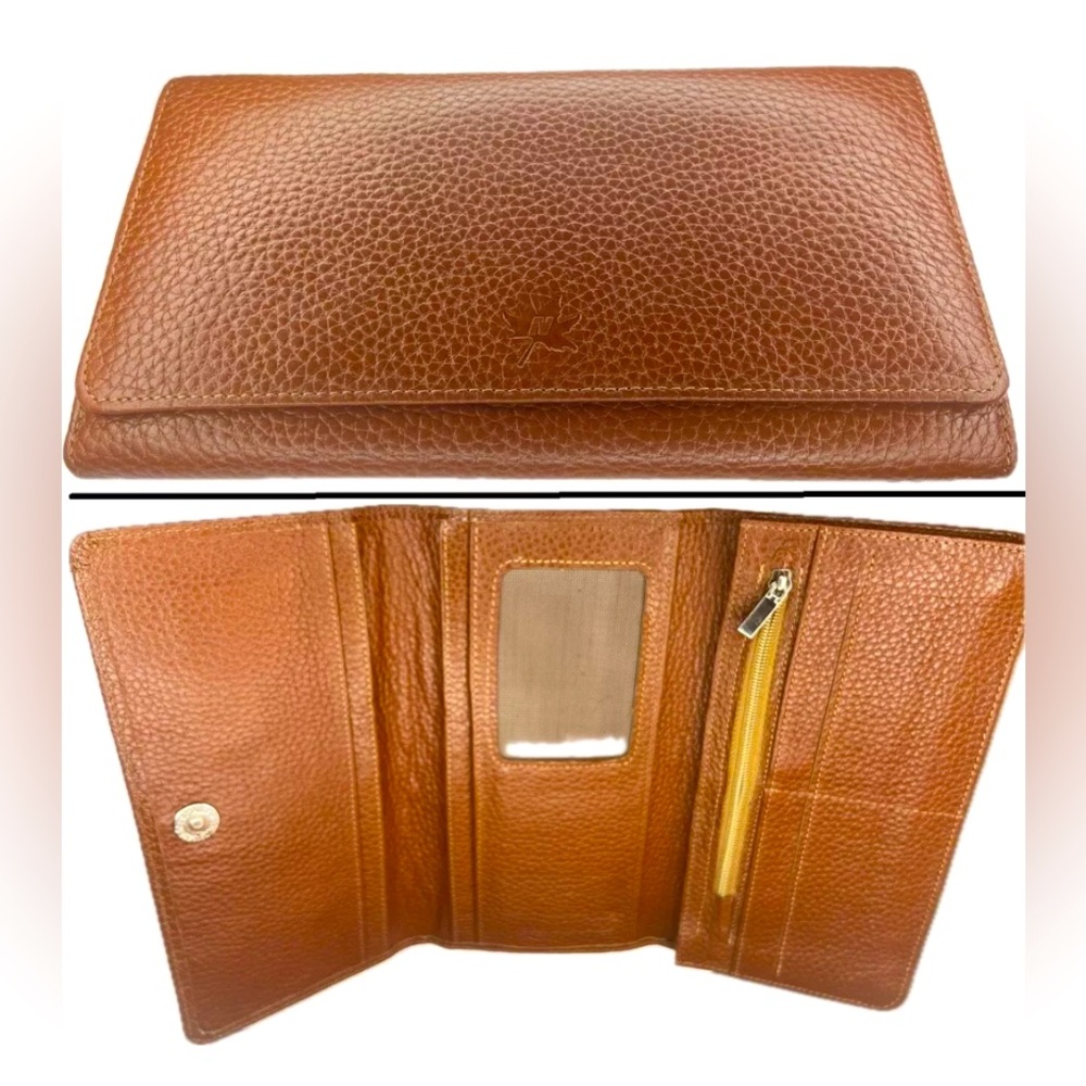 NEW Long Trifold Wallet Caramel Brown Novin Genuine Leather Unisex Luxury Wallet